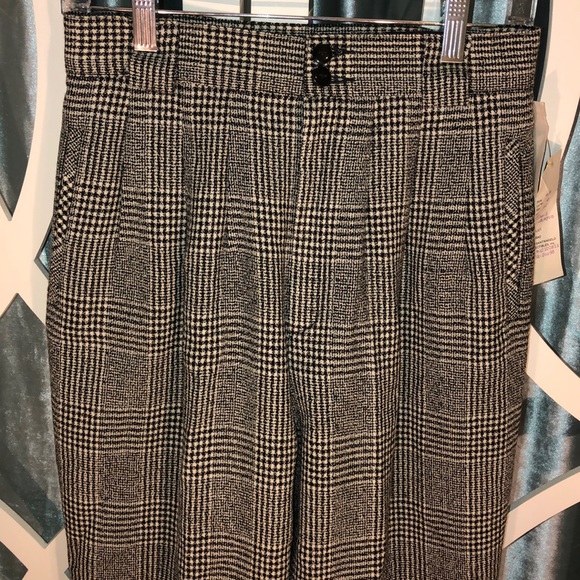 VTG 80s Wool Houndstooth Plaid Hi-waist Trouser - Picture 2 of 13